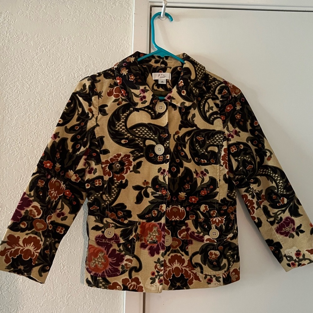 Kids Beige Floral Velvet Jacket